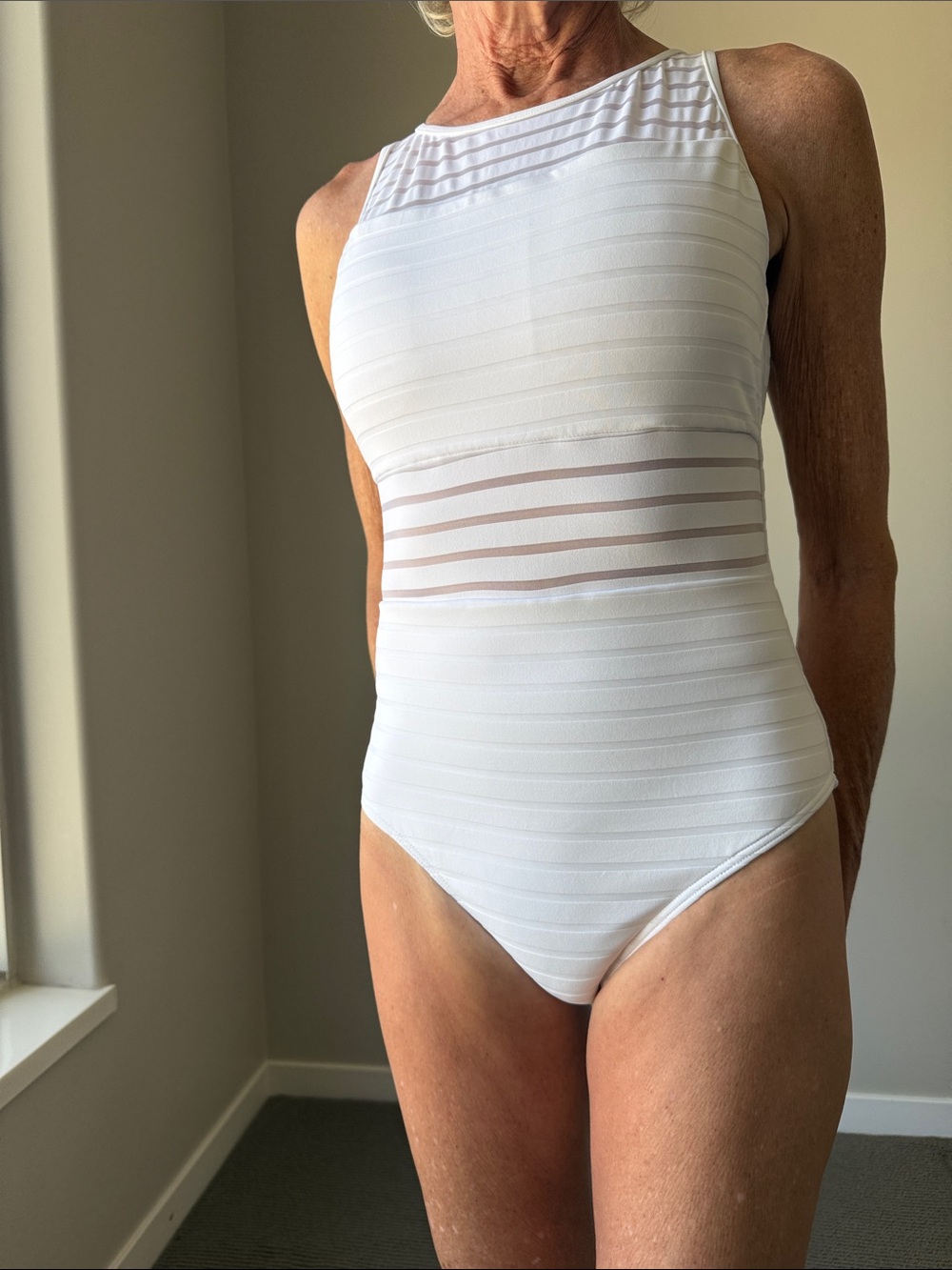 White Women's High-Neck One-Piece Swimsuit